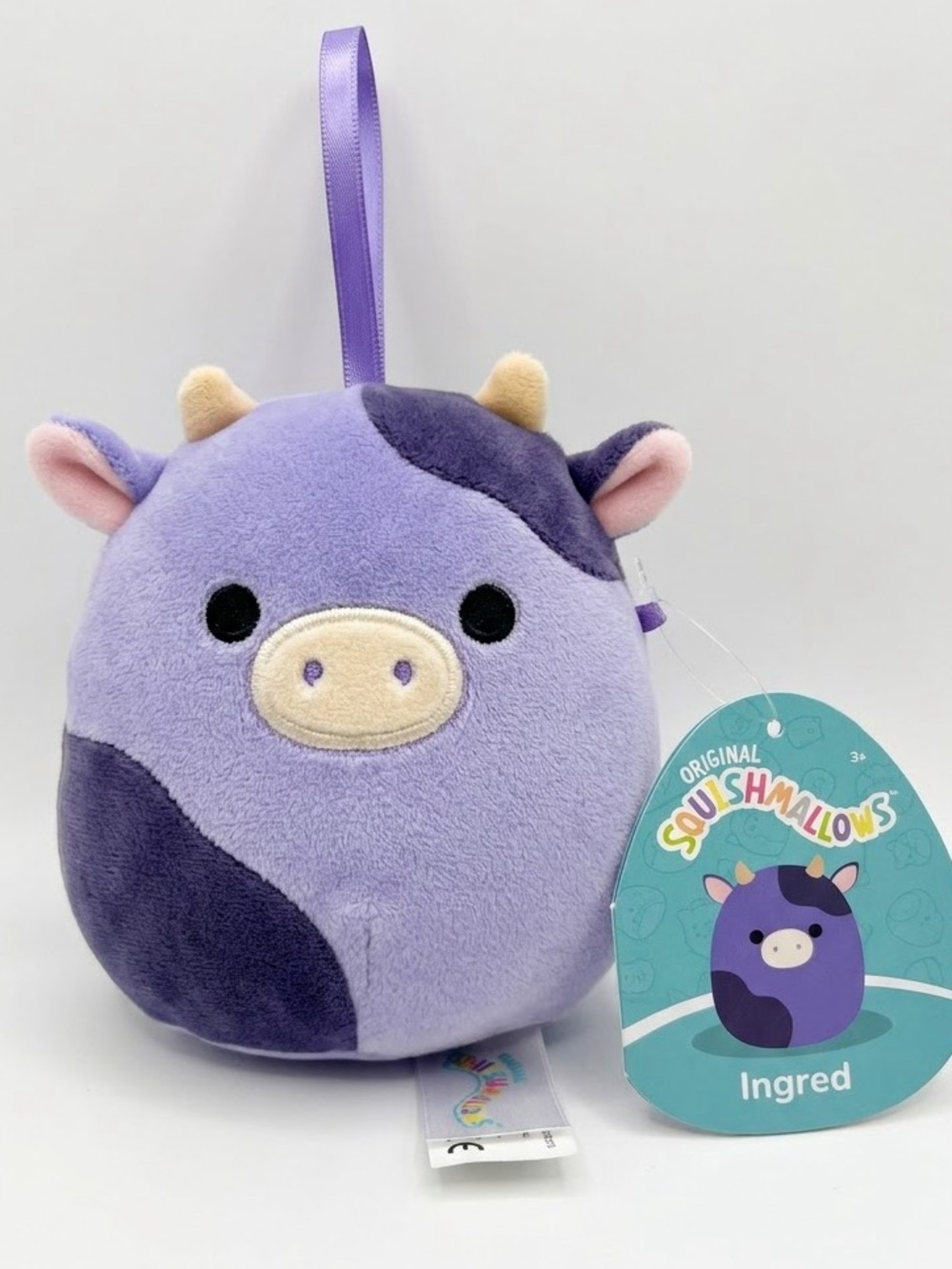 Squishmallows Purple Ingrid Cow Plush 4” inches ornament